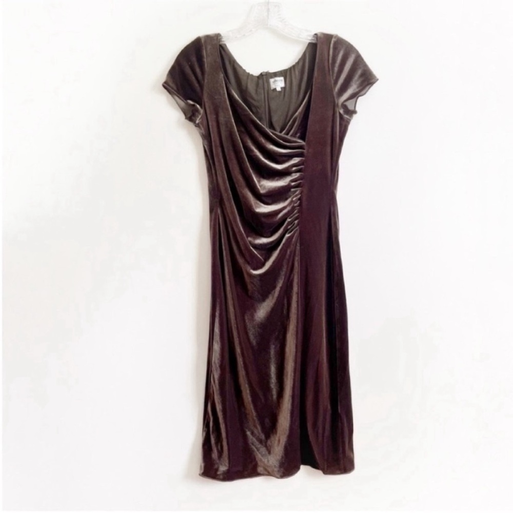 Armani Collezioni dress brown velvet ruched vintage designer fitted - Picture 1 of 8